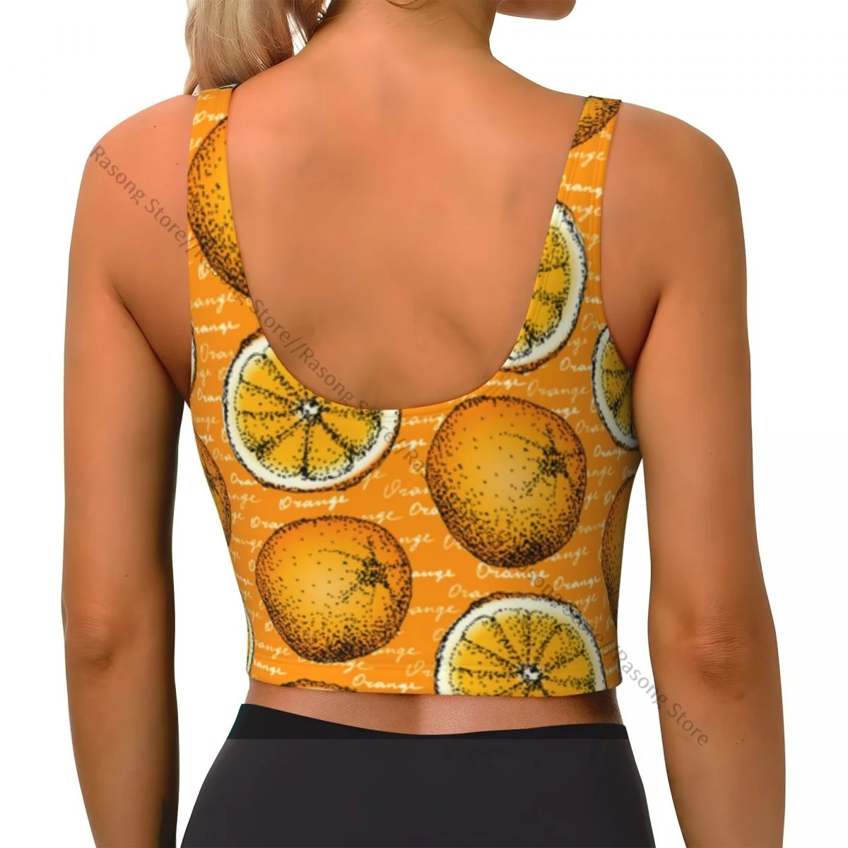 Sports Bra Women Running Yoga Clothes Vest Orange Geometric Background Gathering Fitness Vest