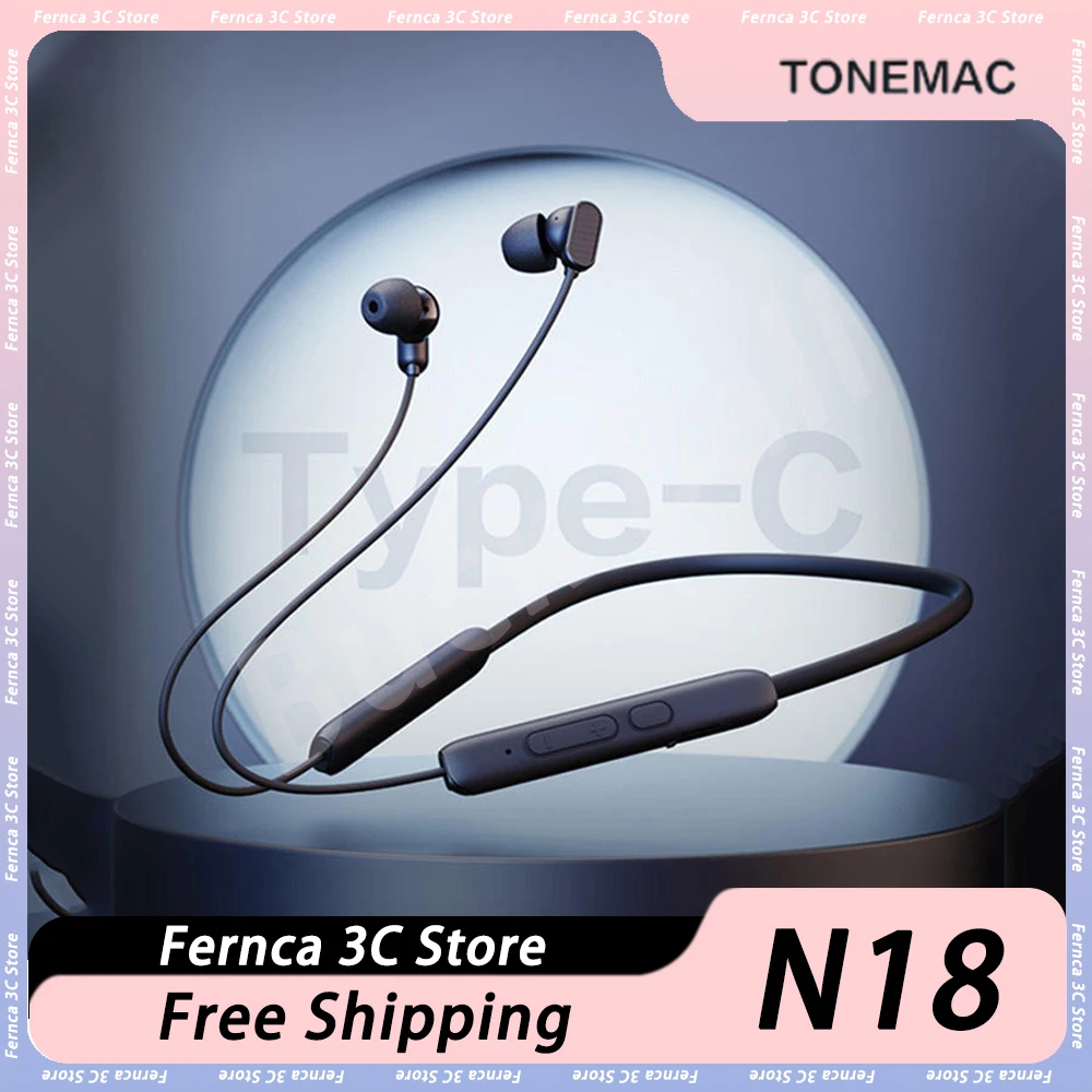 TONEMAC N18 Wireless Hanging Type Earphones Neck Long Battery Life Fast Charge IP55 Waterproof Earphone Anti Noise HIFI Earbuds