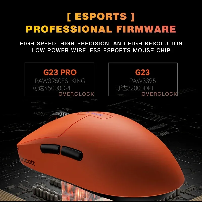 INCOTT G23 Mouse da gioco wireless Dual Mode Sensore PAW3950 8K Basso ritardo Ricarica rapida Batteria S-SB Mouse regalo ergonomico per giochi per PC