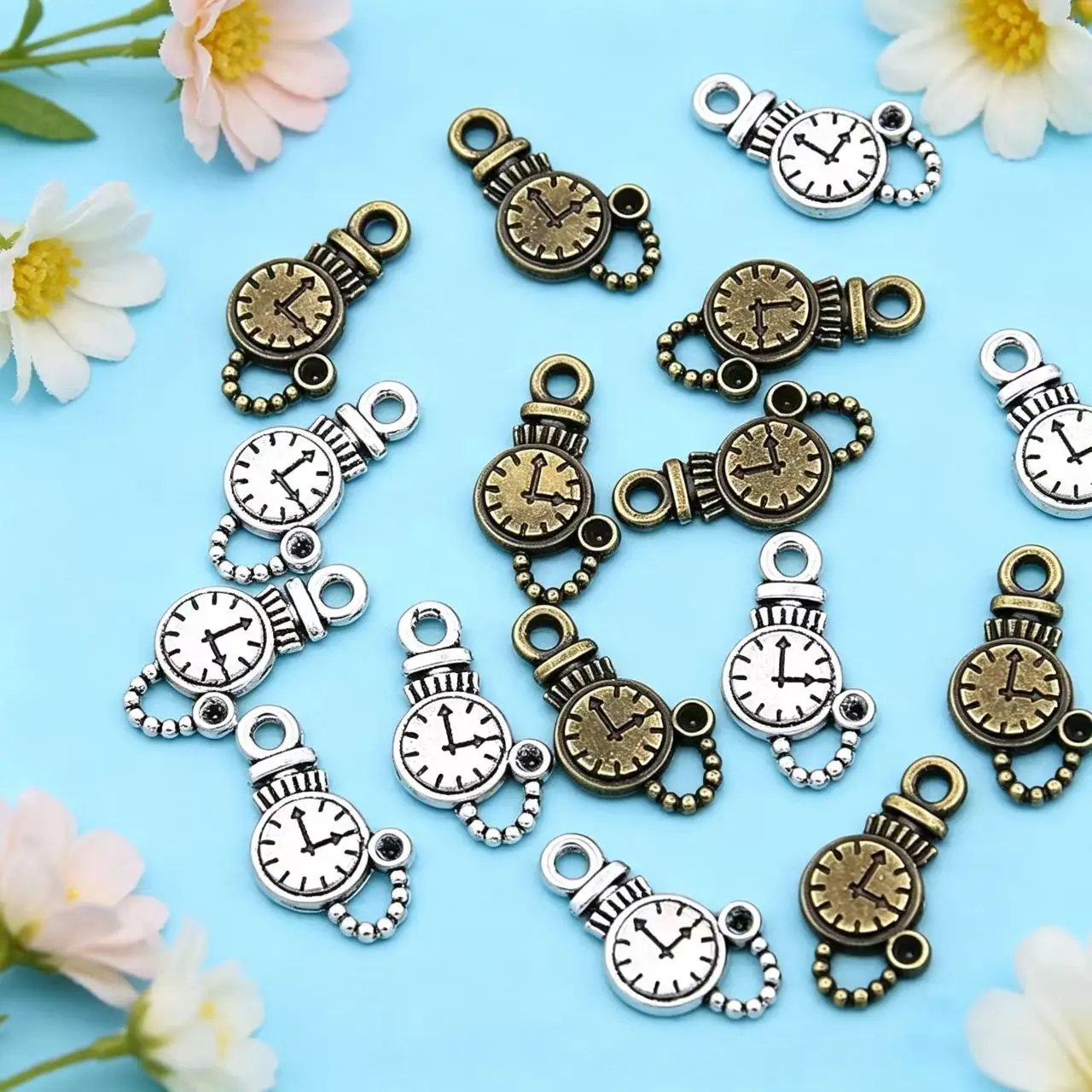 20Pcs/Lot 9*12mm Vintage Metal Zinc Alloy Round Steampunk Clock Charms for DIY Necklace Bracelet Jewelry Making Findings