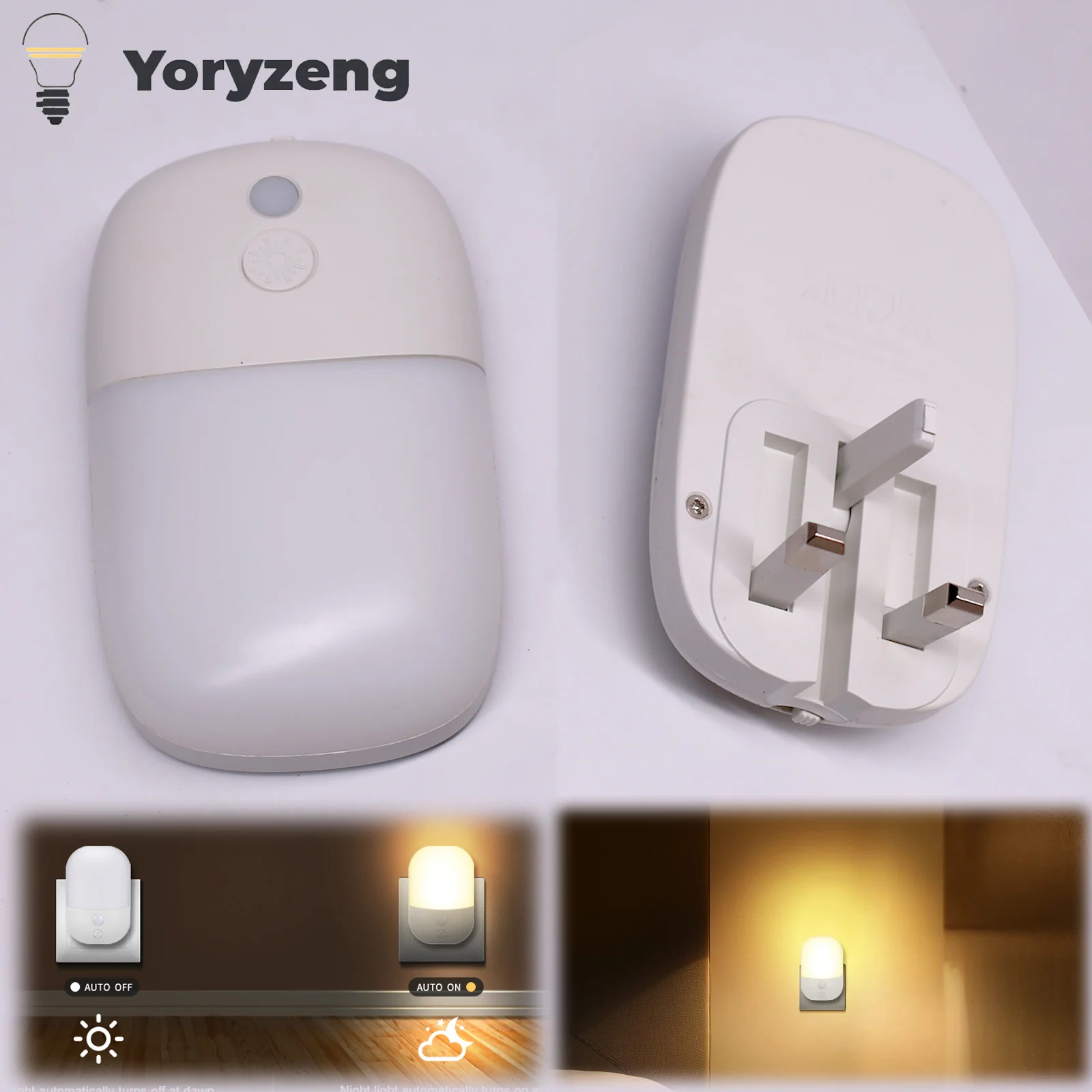 

UK Plug Dusk to Dawn Light Sensor Sensor Night Lighting with 3 Stage Dimmer Warm White Kids for Stair Hallway Kitchen Bedroom