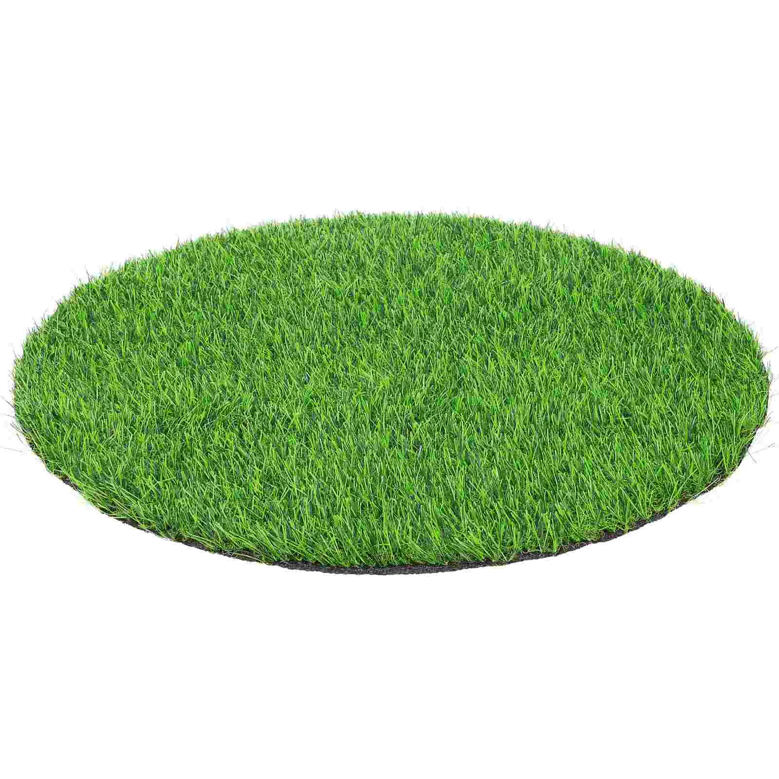 

Artificial Grass Placemats Round Table Mat Green Fake Grass Turf Patch Fluffy Shag Circular Rug Carpet