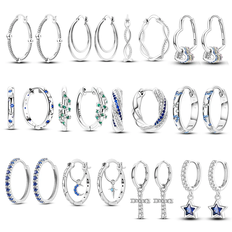 

925 Silver Exquisite Asymmetric Inner Star And Moon Earrings Women Jewelry Luxury Gifts Original Stud Earrings Fashion Jewelry