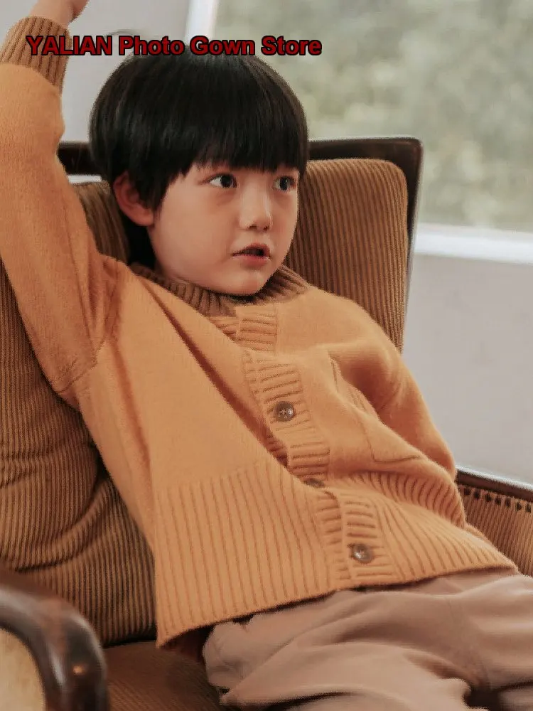 Boys Solid Color Button Front Jacket Kids Coat Boys Thickened Simple Stylish