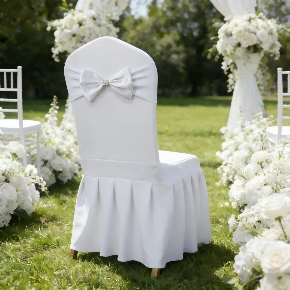 Pink Colour Wedding Decoration Spandex Sashes For The Chairs Bands Bow Tie with Glittering Diamond Buckle For Birthday Party