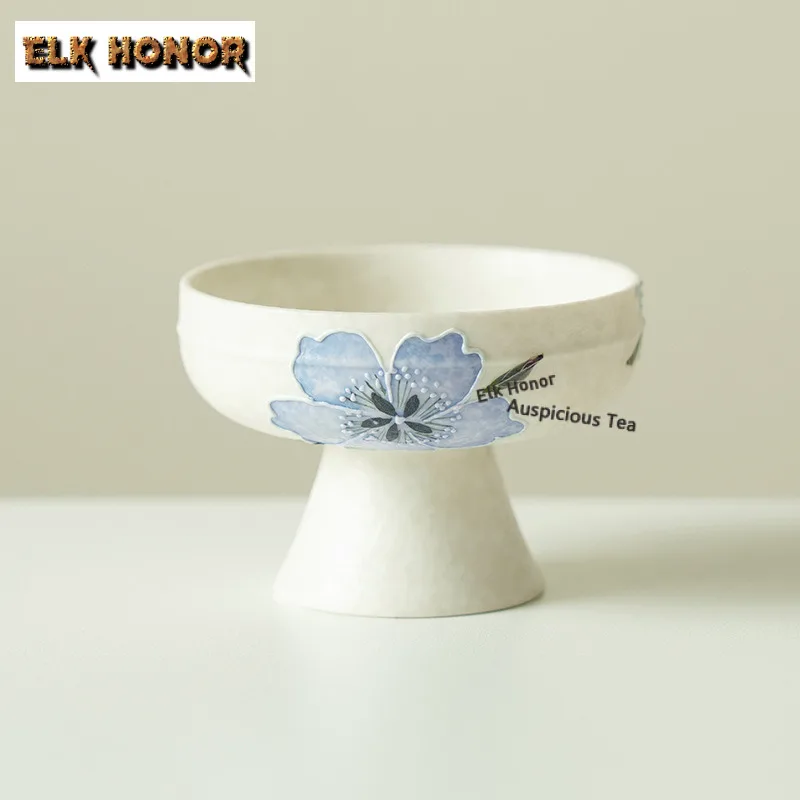 55ml Rock Mineral White Hand Painted Flower Teacup Elegant Tea Bowl Single Cups Tea-tasting Personal Cup Jianzhan Master Cup Cha