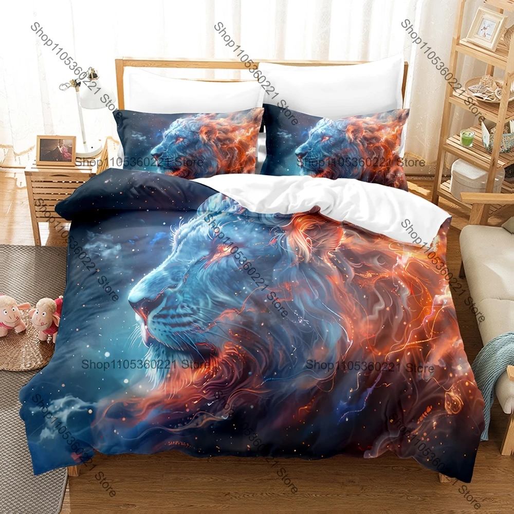 Kawaii Cartoon Lion Bedding Set Single Twin Full Queen King Size Bed Set Adult Bedroom Duvetcover Sets Anime Bed Sheet Set