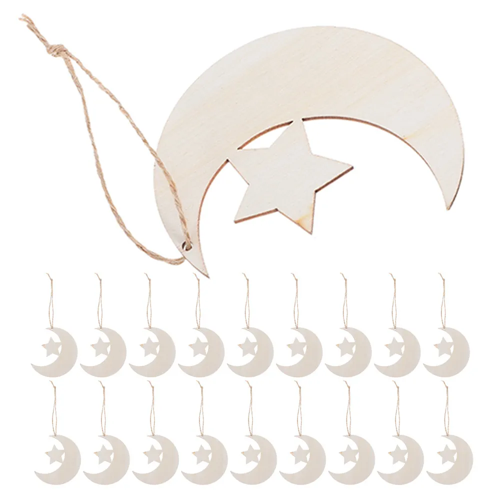 40pcs Natural Wood Moon & Star Slices – Blank Rustic DIY Craft Embellishments for Home Decor, Nursery & Art