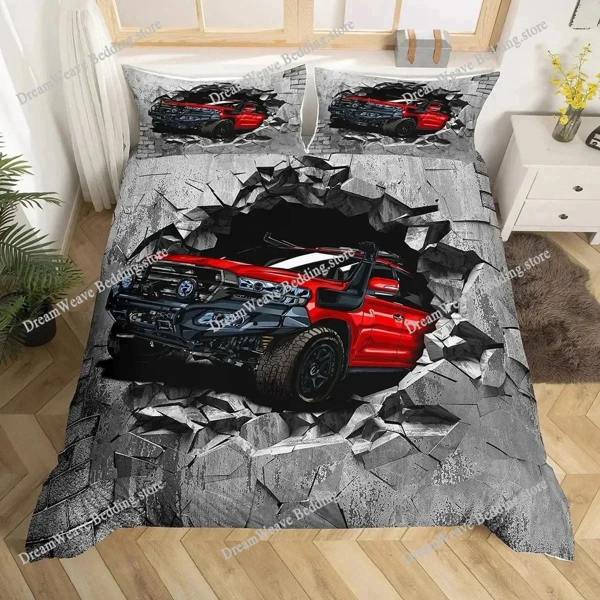 Jeep 4X4 Vehicle Duvet Cover Set One Click Repaint Never Stop Off-Road Adventure Automobiles Bedding Set,Sports Car Bedding Sets