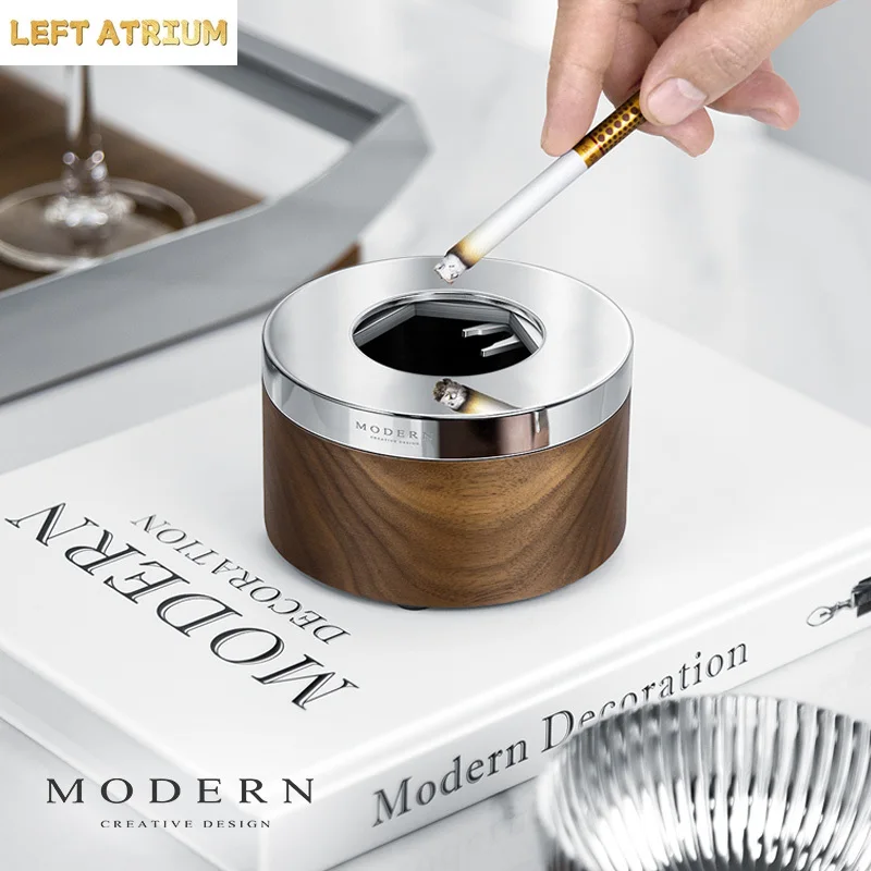 Stainless Steel Ashtray Fashion Home Decoration Creative Personality Trend Closed Lid Anti-fly Ash Gift Household Goods