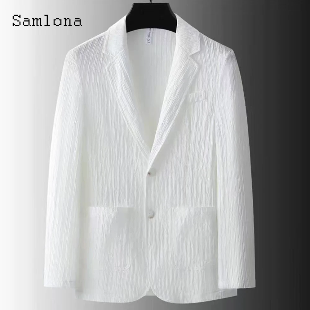 Plus Size Mens Casual Cotton Two Piece Sets 2025 Autumn Notched Blazer and White Straight Pants Suit Men Classic Suits Set New