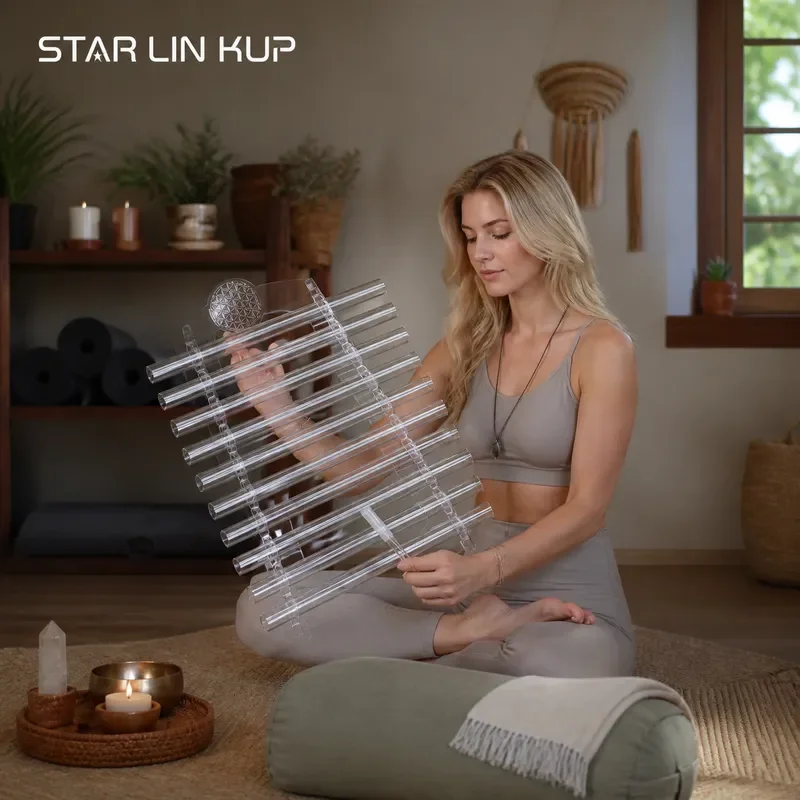 STAR LIN KUP 432Hz Clear Quartz Crystal Singing Harp 8 Tubes with Alumina Alloy Box Sound Healing Meditation Musical