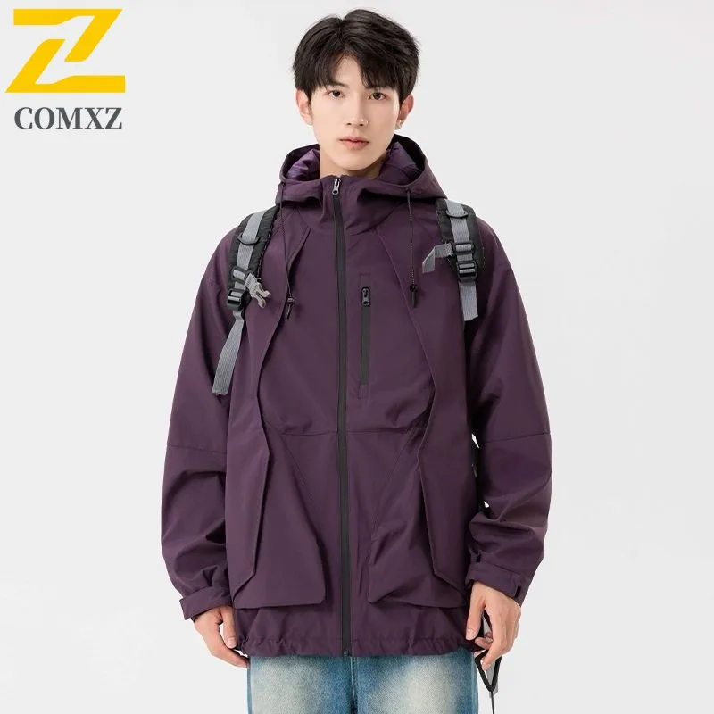 

COMXZ 2025 ветровка с капюшоном для мужчин и женщин, легкое дышащее УФ-солнцезащитное пальто, летняя альпинистская куртка с цветными блоками