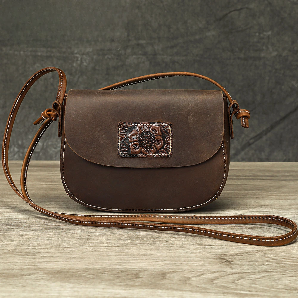

Johnature Crazy Horse Leather Women's Bag 2025 New Crossbody Small Bag Retro Cowhide Solid Color Shoulder Bag