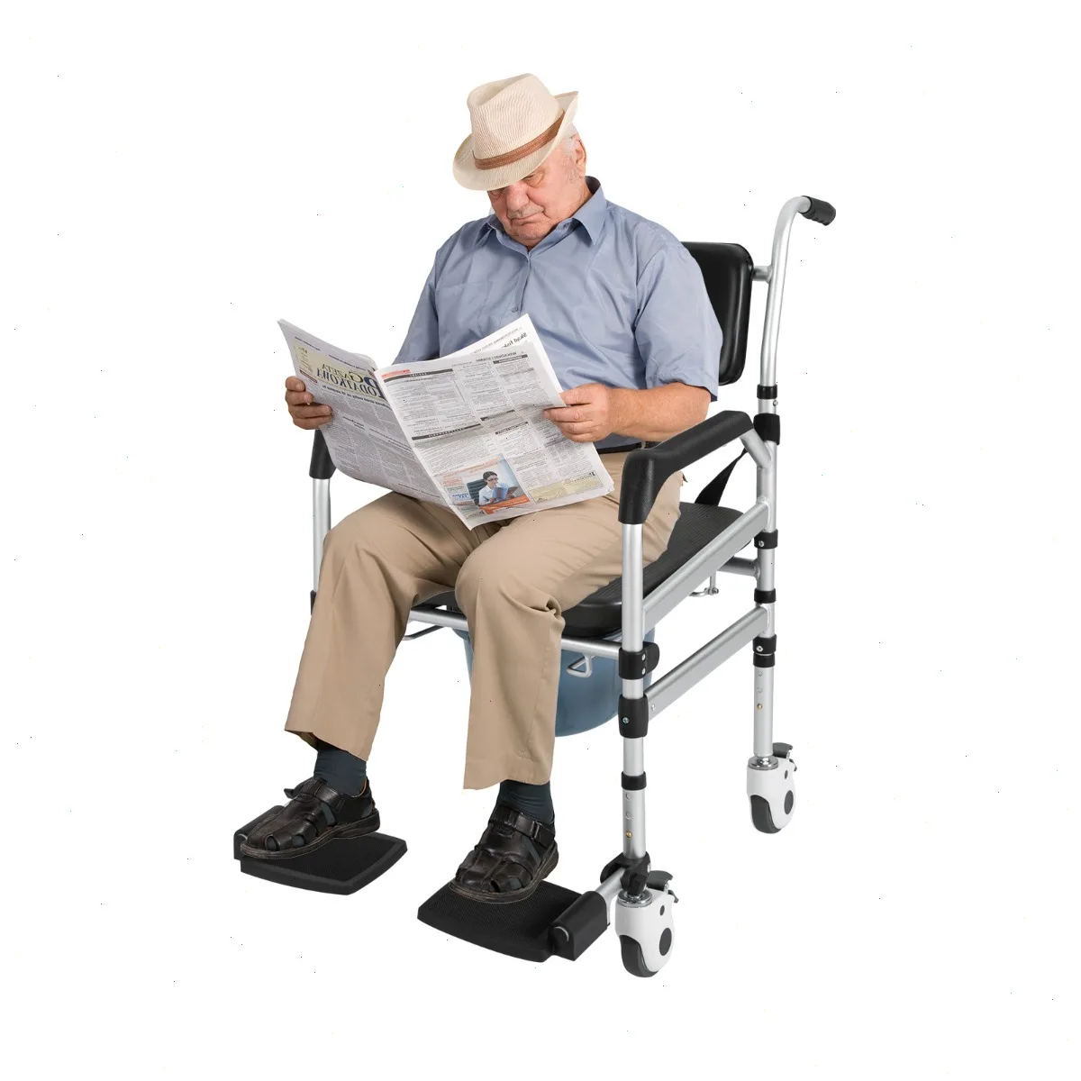 Portable Toilet Shower Chair, Foldable Bathroom Stool with Wheels for Elderly, Alloy Commode Seat with 160KG Capacity Home Use