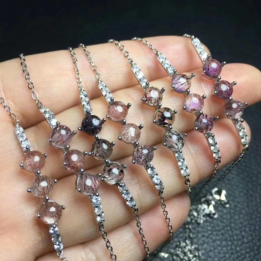 

1 Pc Fengbaowu Natural Stone Super 7 Chain Bracelet Round Cabochon 925 Sterling Silver Fashion Jewelry Gift For Women