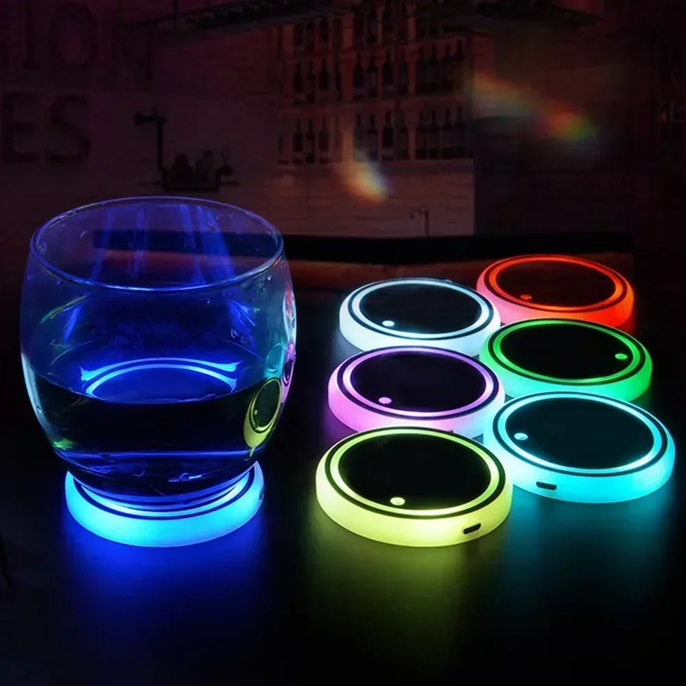 Universal LED Car Cup Holder Light Car Coasters Bottle Atmosphere Light Mats 7 Colors Cup Holder Pad Car Interior Accessories