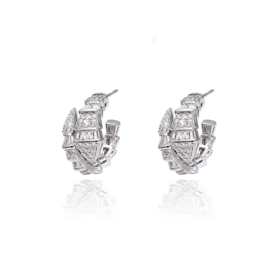 S925 Silver Needle Snake Bones Stud Earrings Women Elegant Micro Set AAAAA Zircon Exquisite Ear Earring Luxury Fine Jewelry