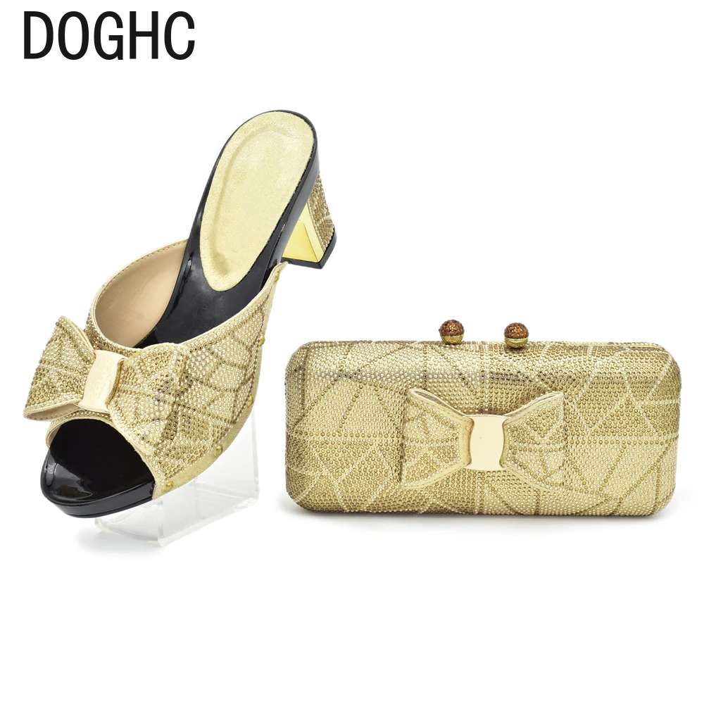 

Latest Design Women Shoes and Bag Set In Italy Italian Shoes with Matching Bags Set Decorated with Rhinestone Women High Heels