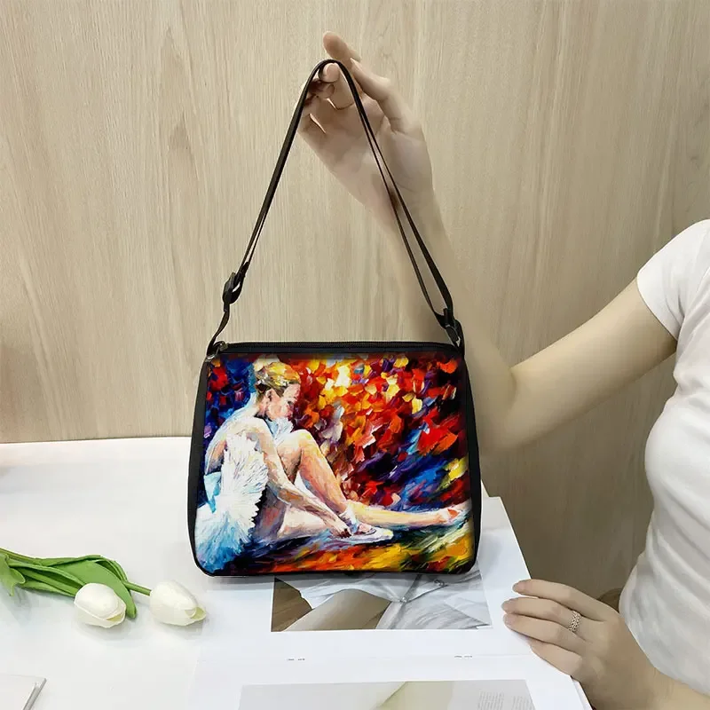 Graceful Ballerina Girl Print Handbag New Elegant Dance Women Underarm Bags Casual Shopping Portable Shoulder Bag Cute Tote Bags