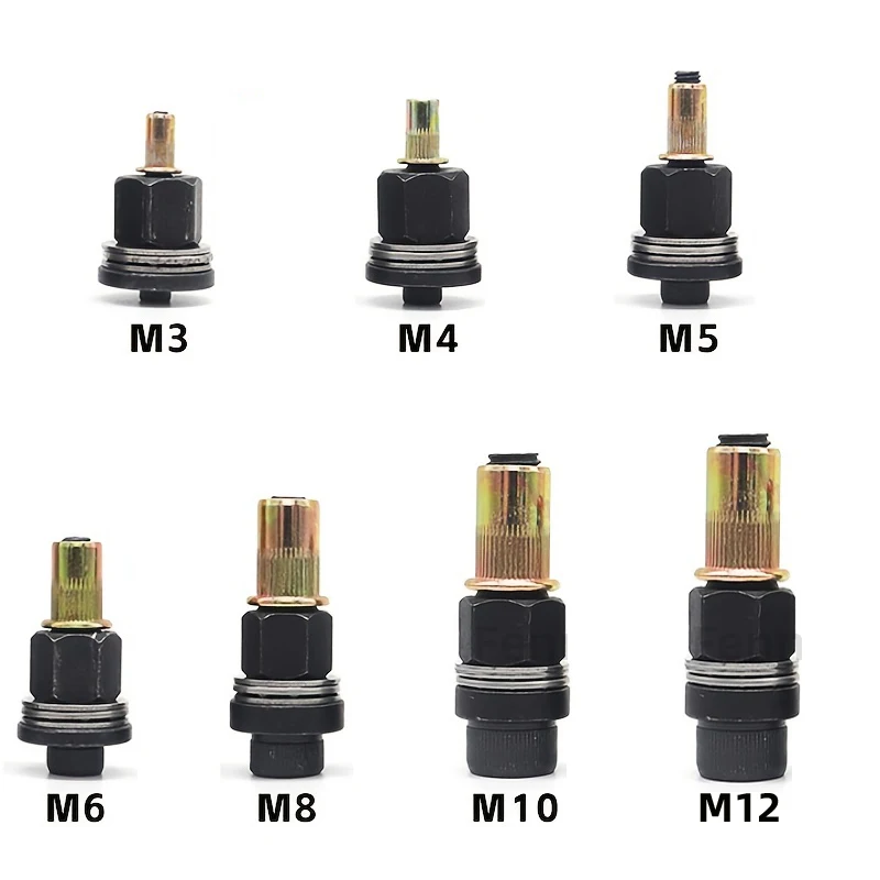7pcs Rivet Nut Tools Adapter M3 M4 M5 M6 M8 M10 M12 Hand Electric Rivet Nut Head Riveter Metal License Plate Simple Installation