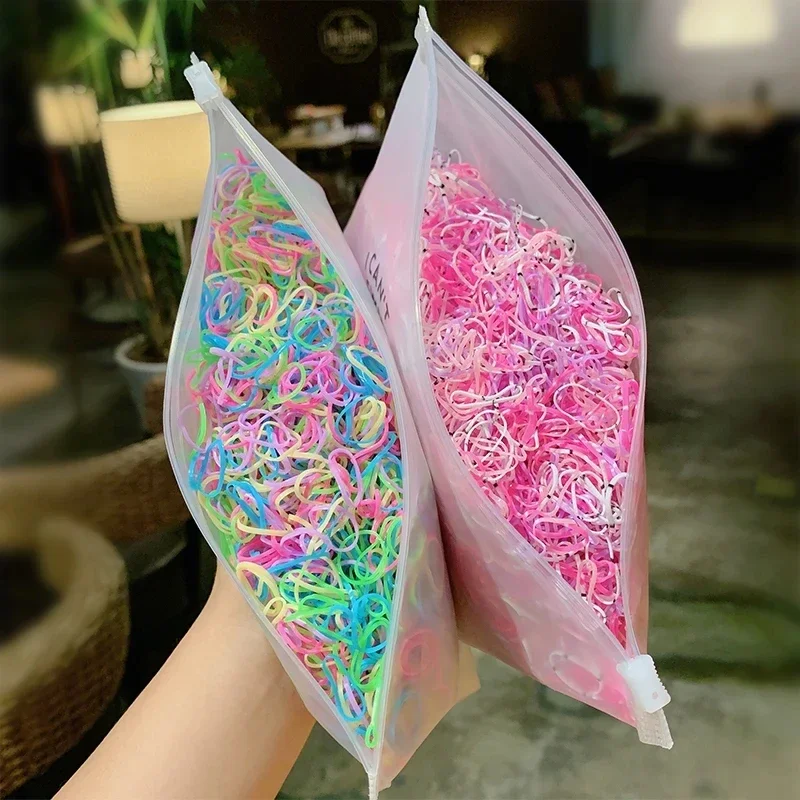 vvocci For Ponytail Hold Scrunchie Hair Bands Fashion Colorful 1000pcs/Pack Girls Small Disposable Rubber Gum Hair Accessories