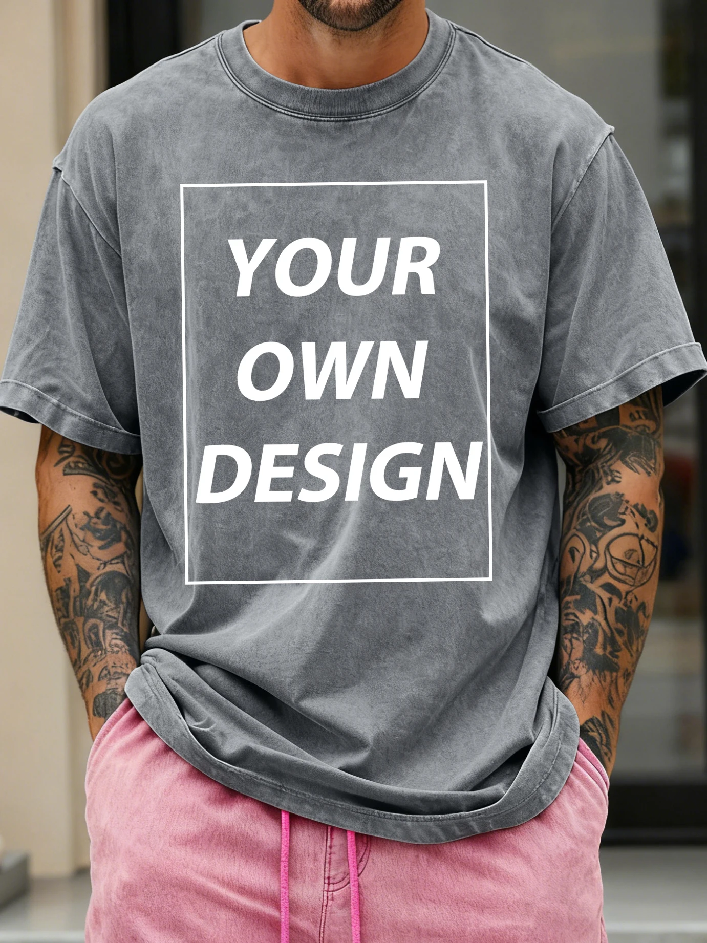 Summer Customize Text Logo Mens Retro Washed Cotton Tee Shirt Breathable Beach Short Sleeve Casual Loose Top YouthTrendy Clothes