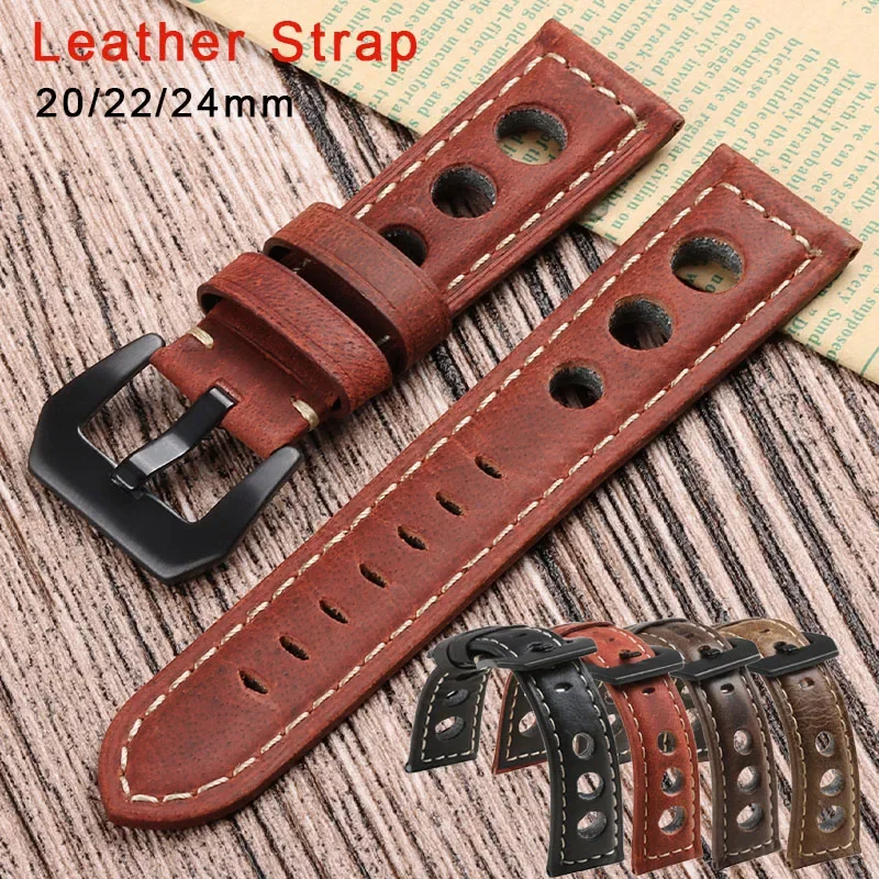 Pulseira de couro vintage 20mm 22mm 24mm pulseira de couro à prova d'água pulseira de liberação rápida pulseiras universais
