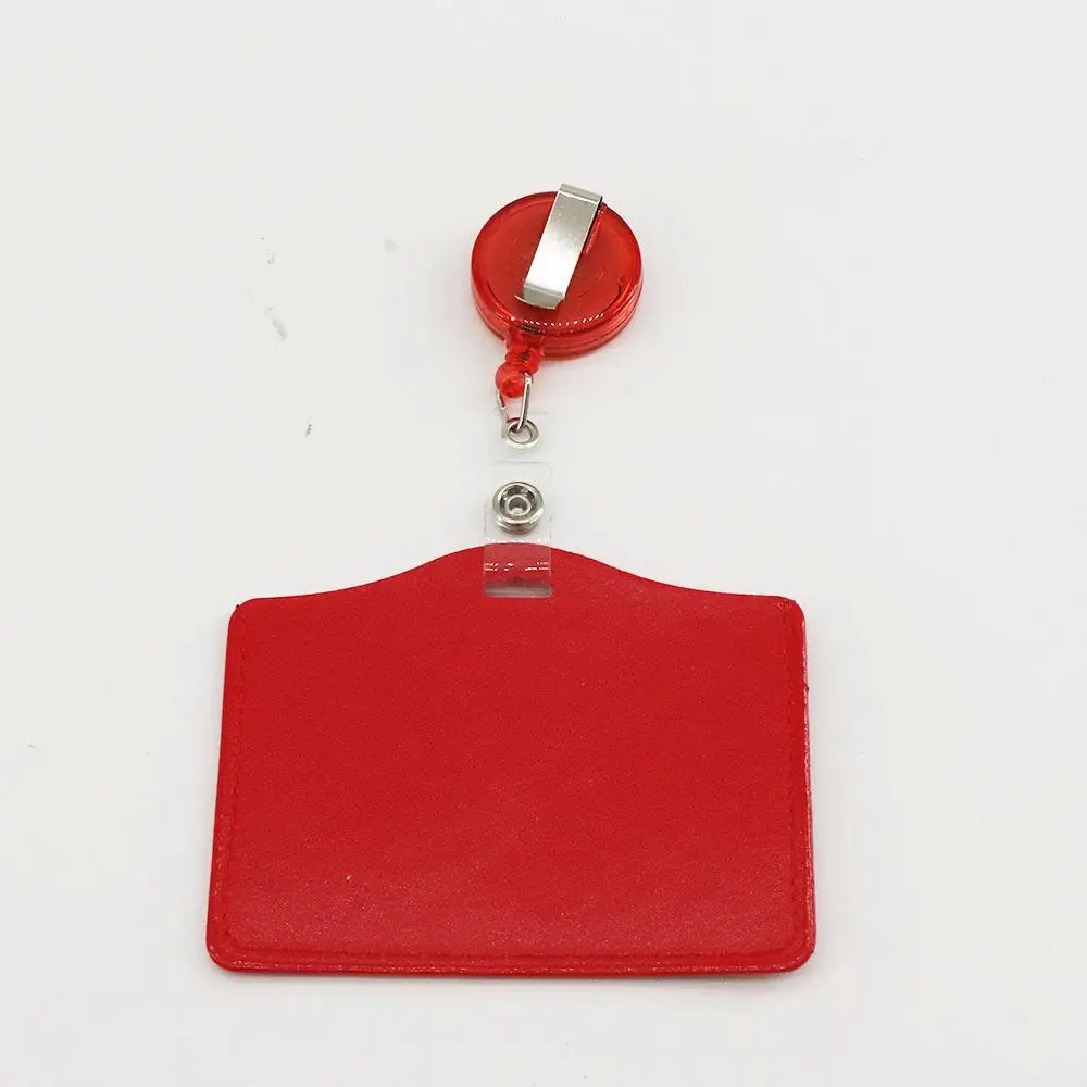 Work Card Horizon Style PU Leather Badge Holder Clip ID Badge Holder Name Card Holder Retractable Badge Reels Nurse Doctor