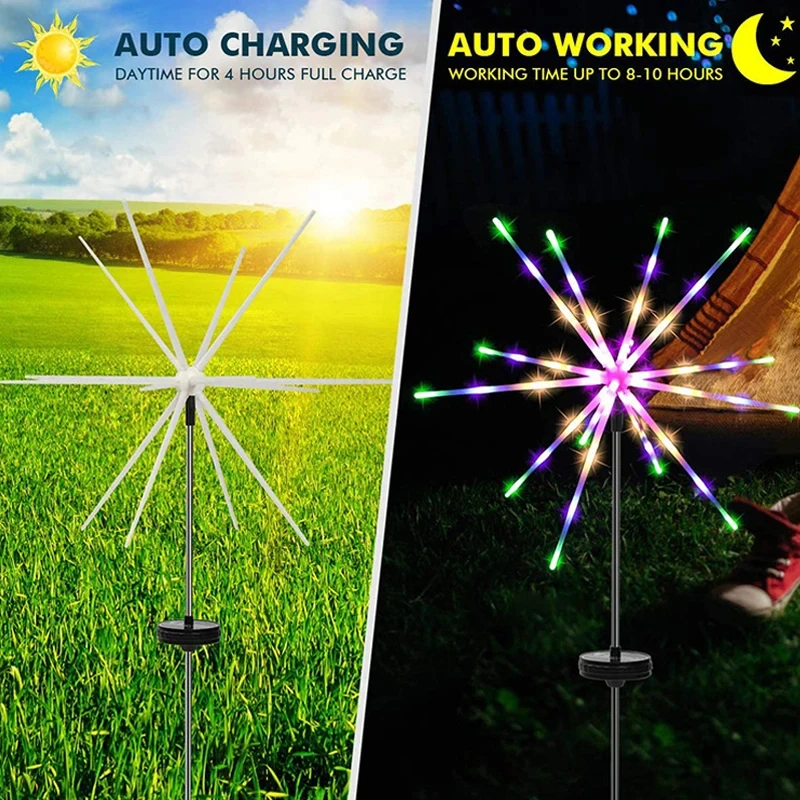 2PCSolar Light Outdoor Waterproof Courtyard Garden Street Pathway Lamps Christmas Decoration Landscape LED Solar Firework Lights