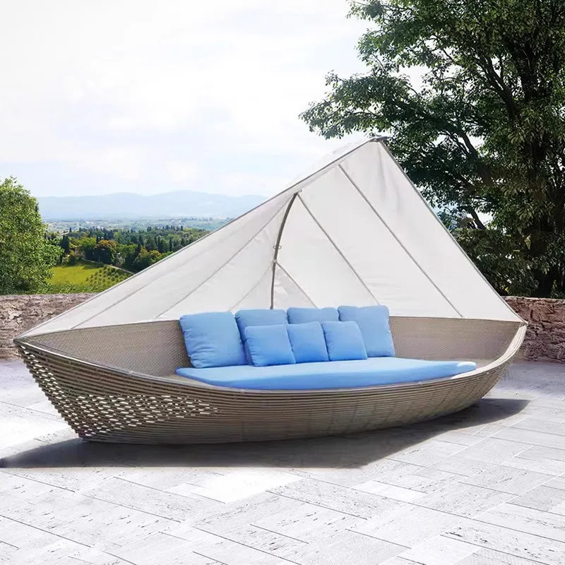 Custom Modern Outdoor Lounger Sofa With Cushions Holiday Beach Pool Hotel Terrace Patio Villa Garden Plastic Rattan Furniture