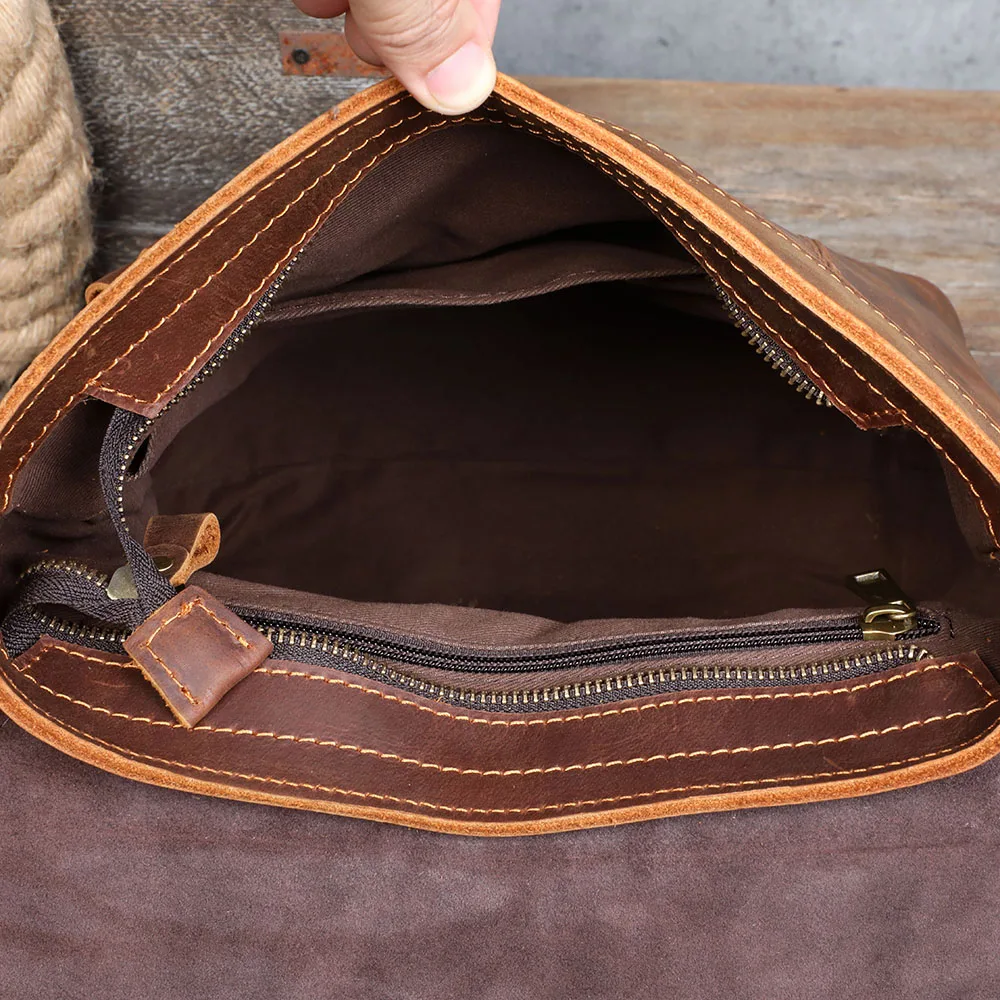 S.WORKER Vintage-Rucksack aus echtem Leder, Unisex, lässig, Preppy-Schultasche, Crazy Horse-Rindsledertasche, Umhängetasche – Detail 13