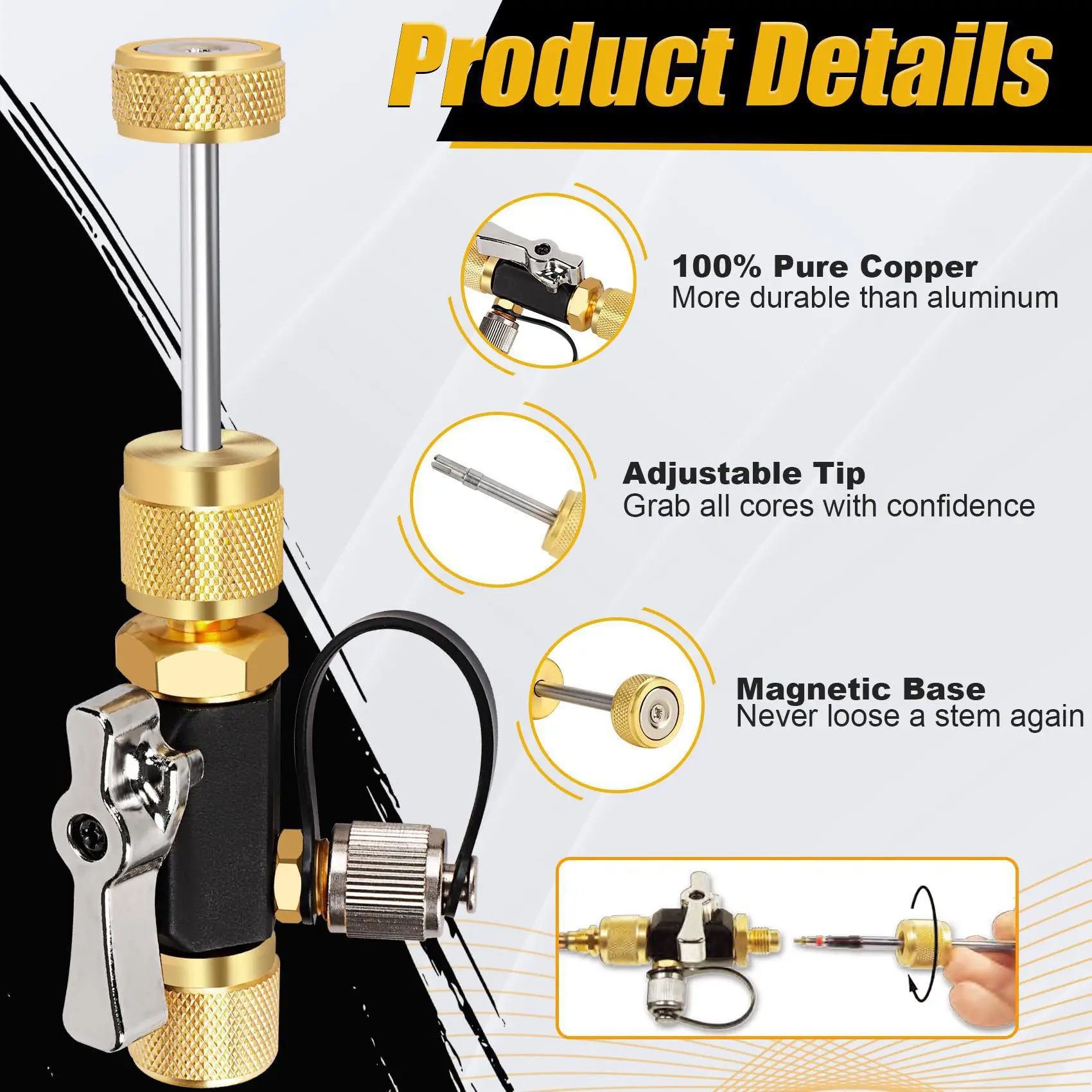 Vacuum rated spool removal tool, valve removal tool, vacuum rated for 20 micron copper