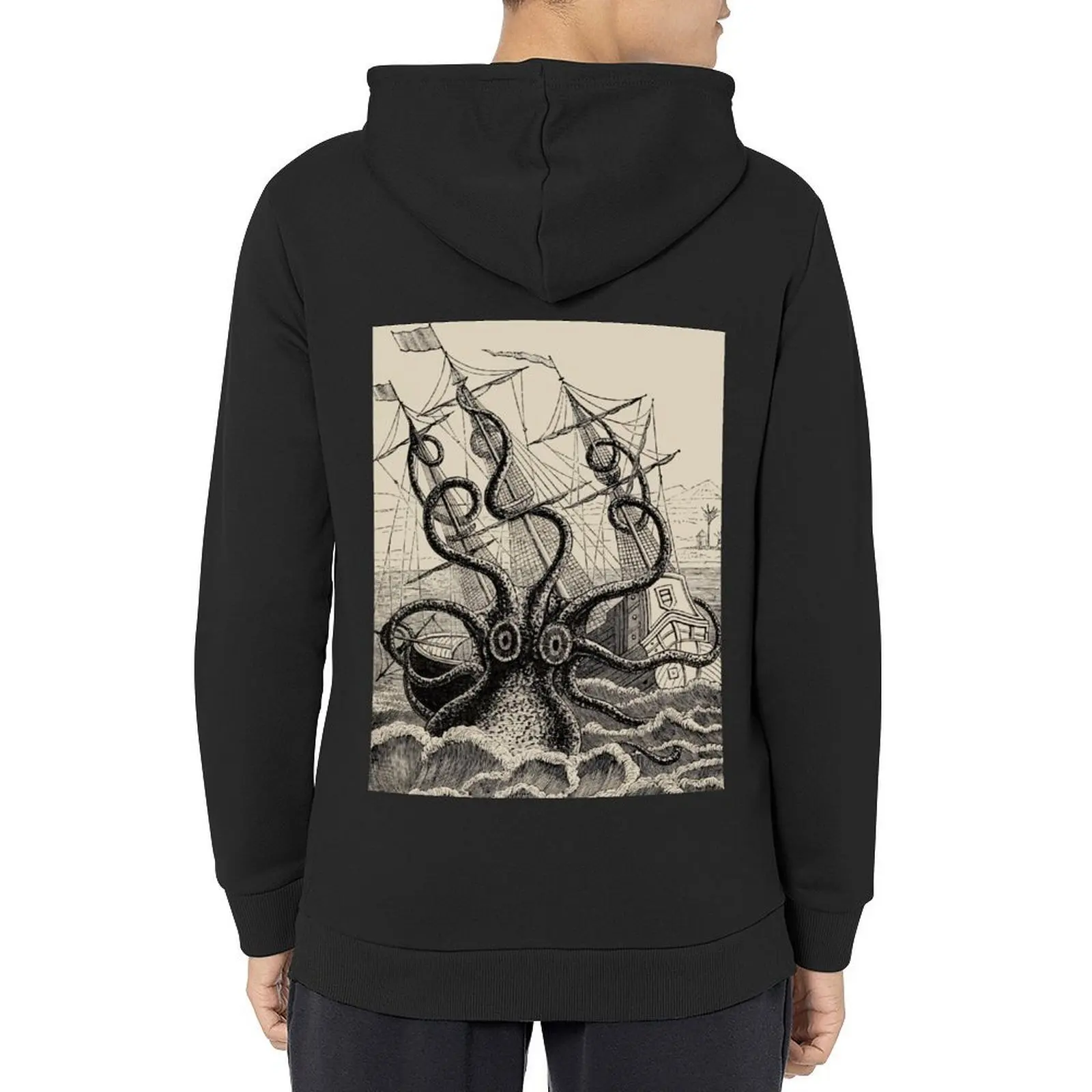 

Vintage Kraken attacking ship illustration Hoodie men's coat men clothes korean clothes winter clothes designer hoodies