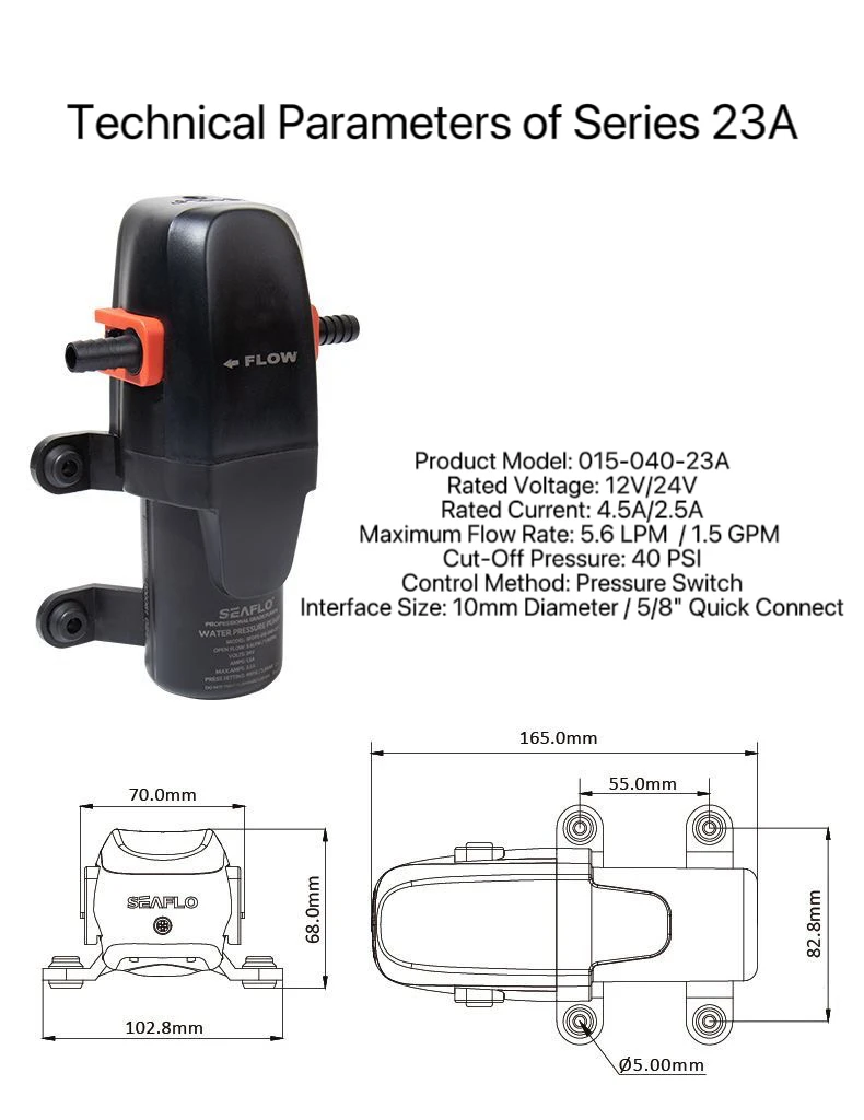 SEAFLO 12V 23A 40 PSI Automatic Self-Priming Marine Diaphragm Pump High Pressure Water Pump for Boat Yacht and RV