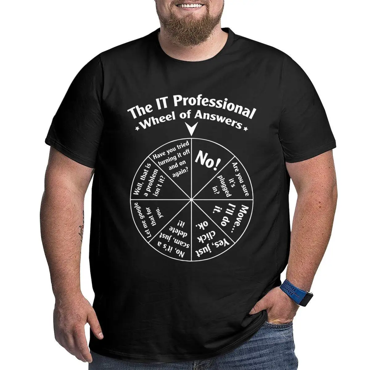 The IT Professional Wheel Of Answers T Shirts Men's Programmer Software Engineer T-Shirt Big Tall Tee Shirt Large 4XL 5XL 6XL