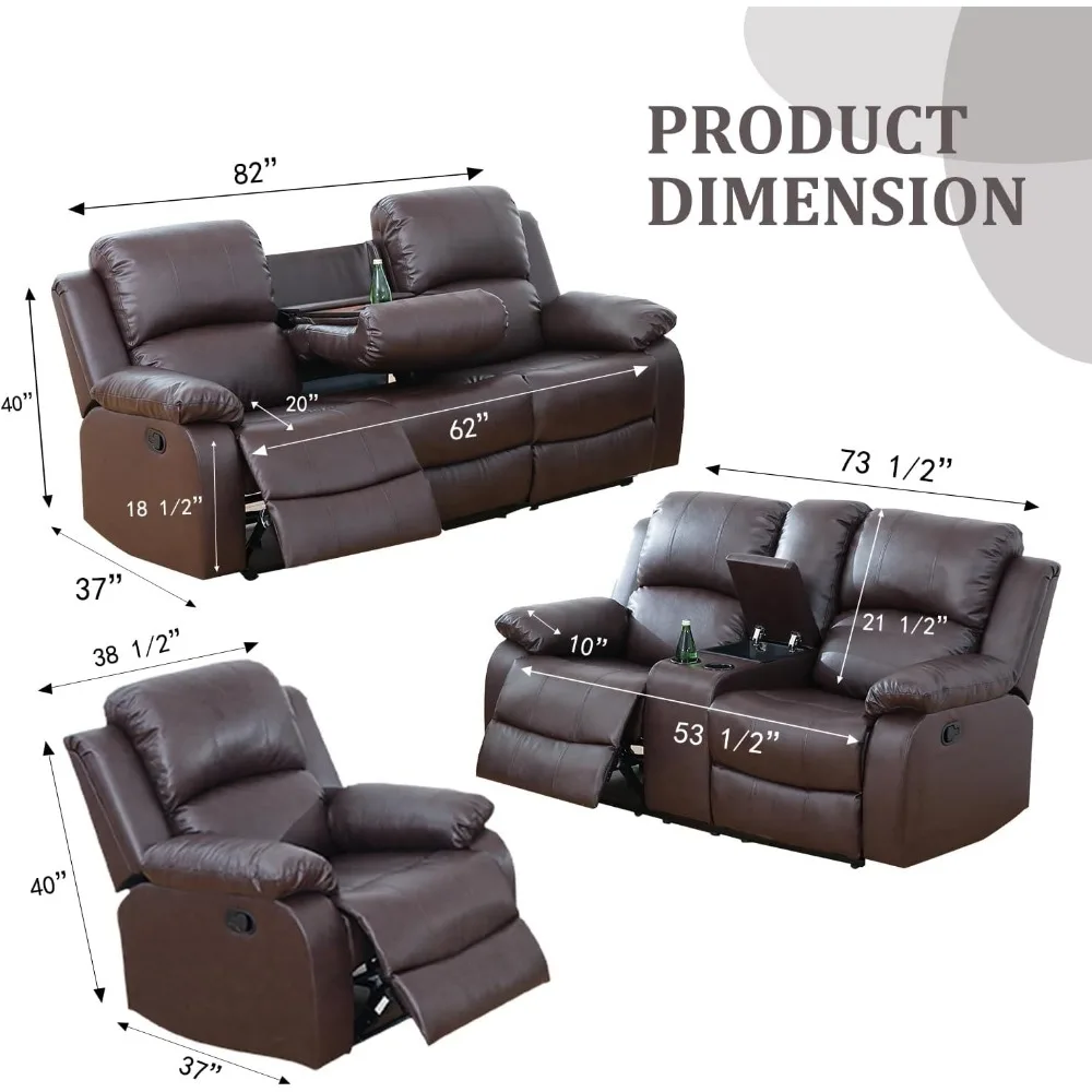 Sofa Living Room, Manual Leather Recliner Sofa 3 Pieces Set For Living Room Furniture Set, Leather Recliner Couch Set For Home