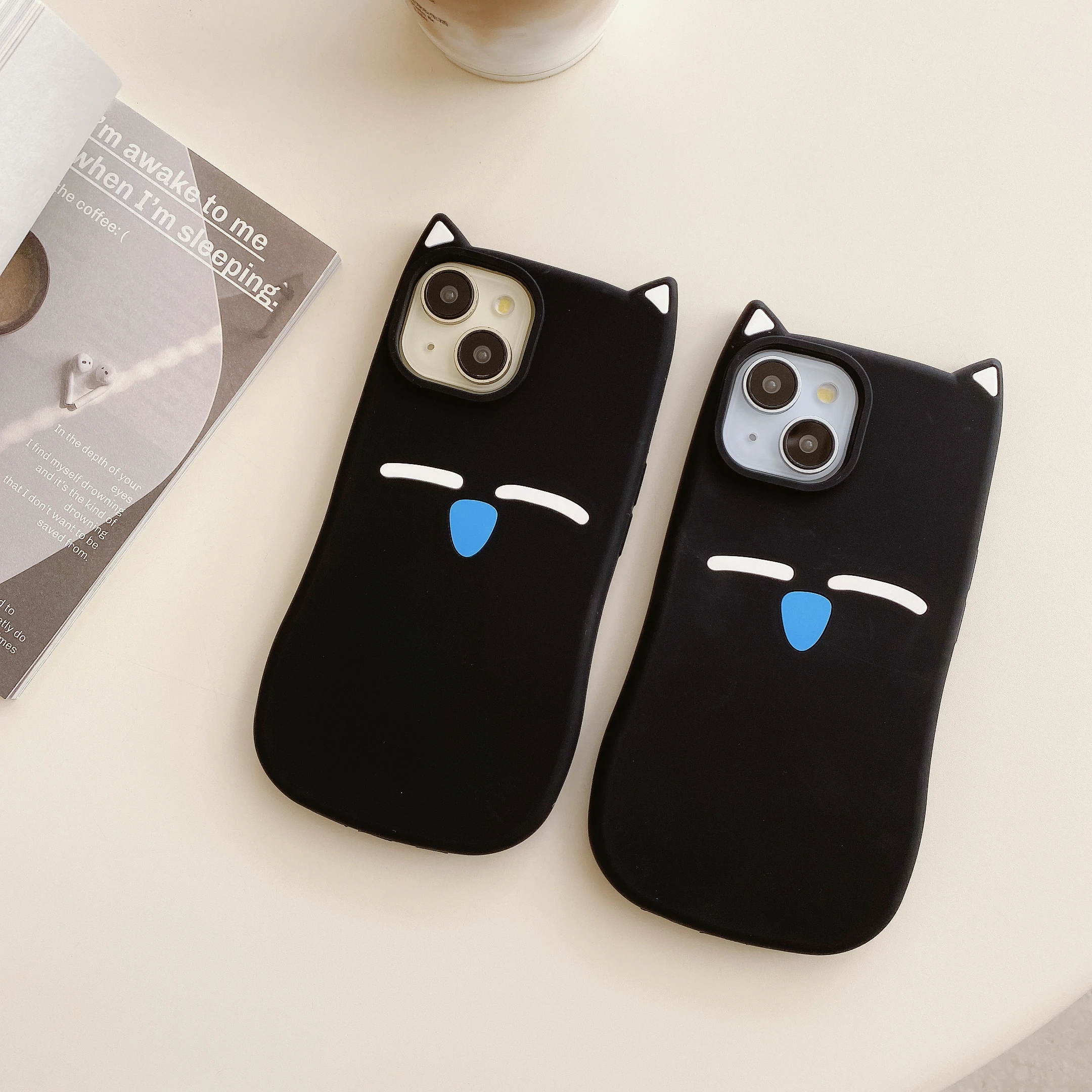 

3D Cute Cartoon Black Smile Cat Mobile Phone Soft Silicone Case for iPhone 12 13 14 15 16 Pro Max Shockproof Back Cover Durable