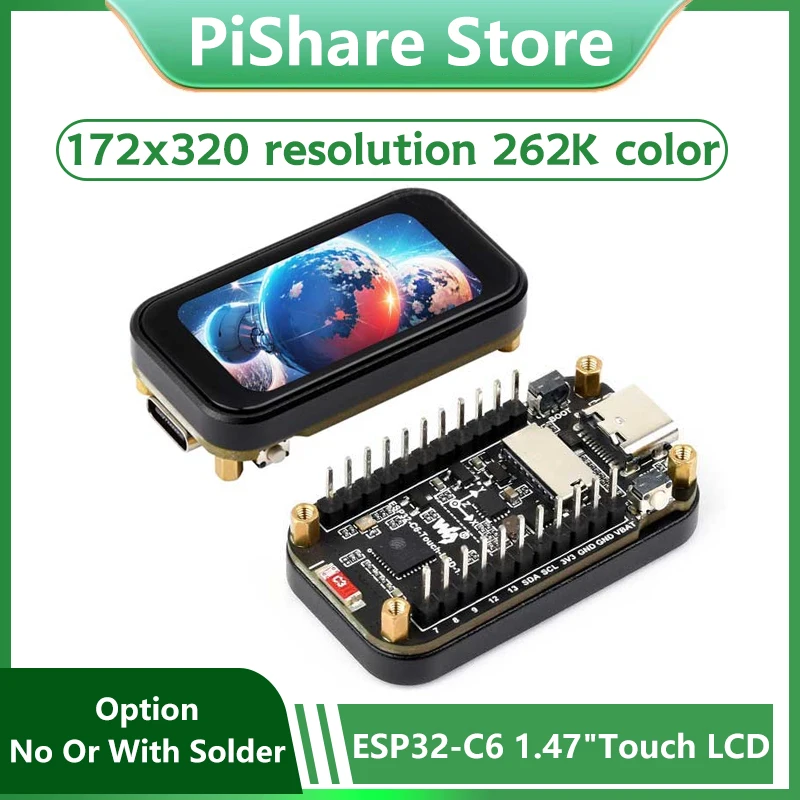 

Макетная плата ESP32 C6, 1,47-дюймовый сенсорный ЖК-экран, 1,47-дюймовый дисплей 172 × 320SD AXS5106L JD9853