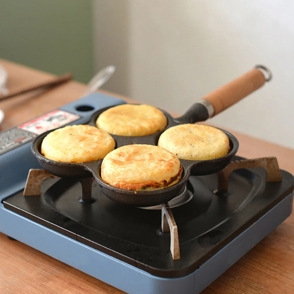 

Non stick Breakfast Pan Four hole Egg Cooking Tool Wood Omelette Pancake Pot Flat Bottom Evenly Heated No Oil