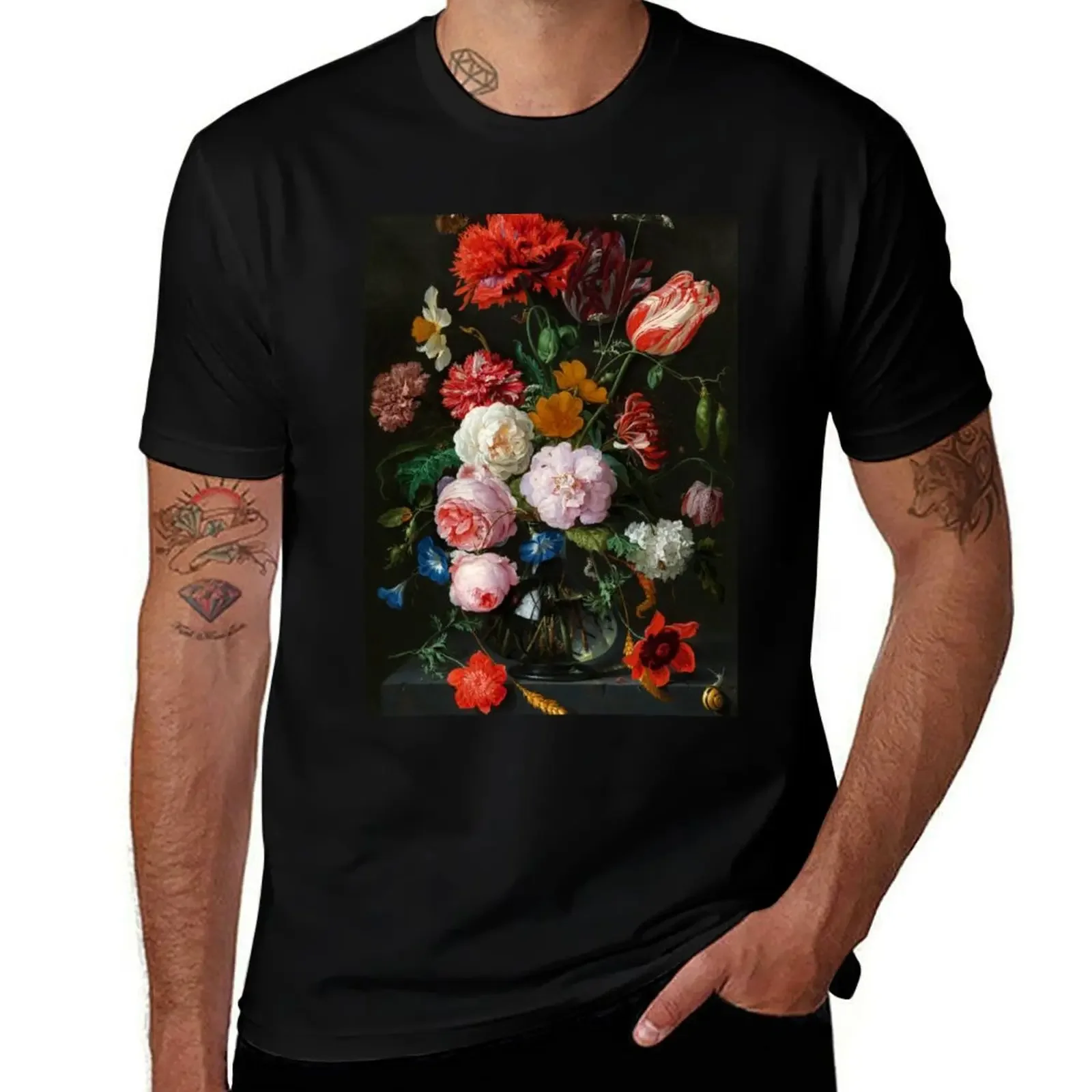 Jan Davidsz. de Heem Still Life with Flowers in a Glass Vase T-Shirt cute clothes customizeds men t shirt