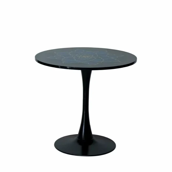 KISSWOOD Modern Round Solid Wood Coffee Table With Metal Frame For Living Room