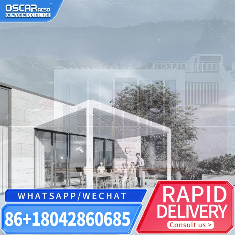Pérgola Motorizada de Aluminio Moderna para Jardín, 3x3, 3x4, 4x4, 6x4m, para Patios, Balcones y Jardines en EE. UU. y Reino Unido, Venta al Por Mayor