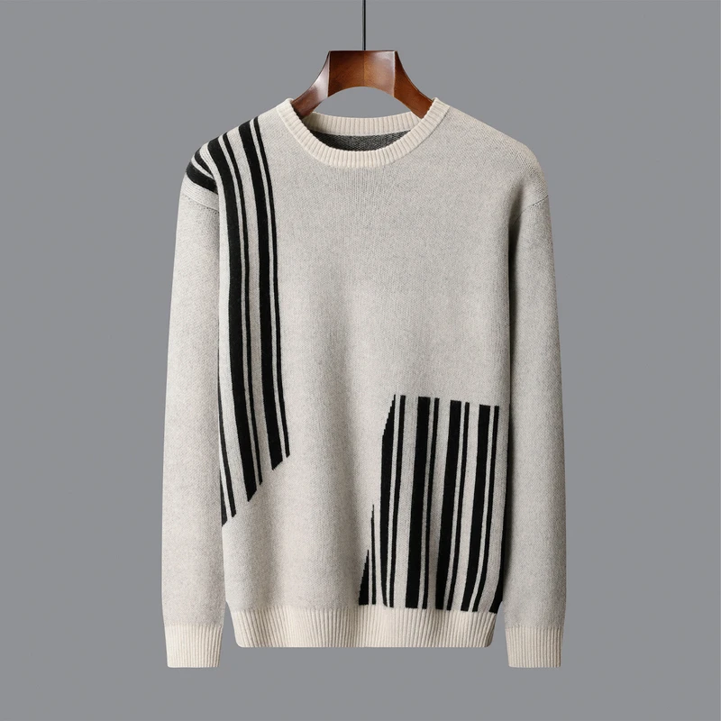 

MVLYFLRT мужской свитер из 100% мериносовой шерсти, вязаный пуловер, утолщенный топ в полоску с круглым вырезом в горошек, осенне-зимняя мужская одежда