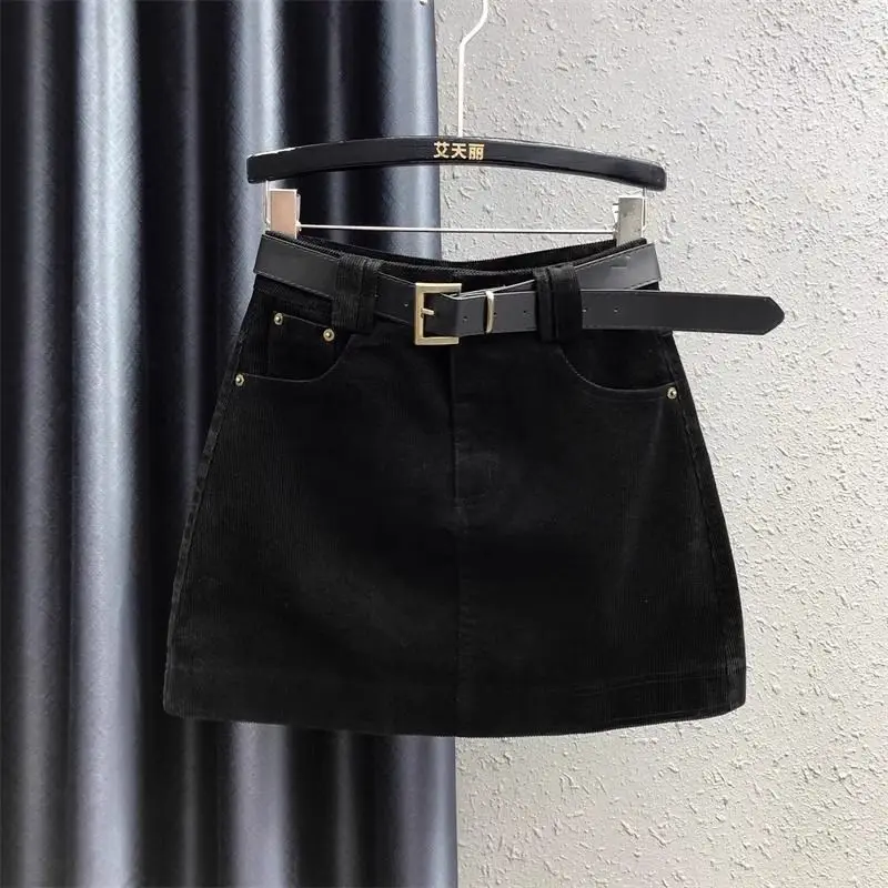Retro Coffee Corduroy Skirt Women's Spring, Autumn and Winter High Waist and Thin A-word  Short Skirt Hip Skirt