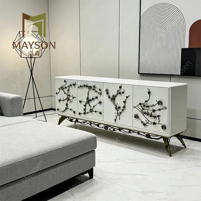 Italian light luxury solid wood dining side cabinet three-dimensional, decoration,  living room entrance cabinet customization