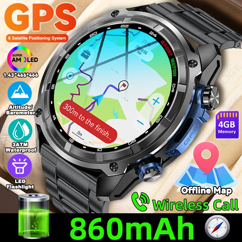 

LIGE 860 мАч встроенный GPS автономная карта умные часы 4 ГБ MP3 MP4-плеер спортивный компас на открытом воздухе 3ATM браслет AMOLED BT часы для звонков