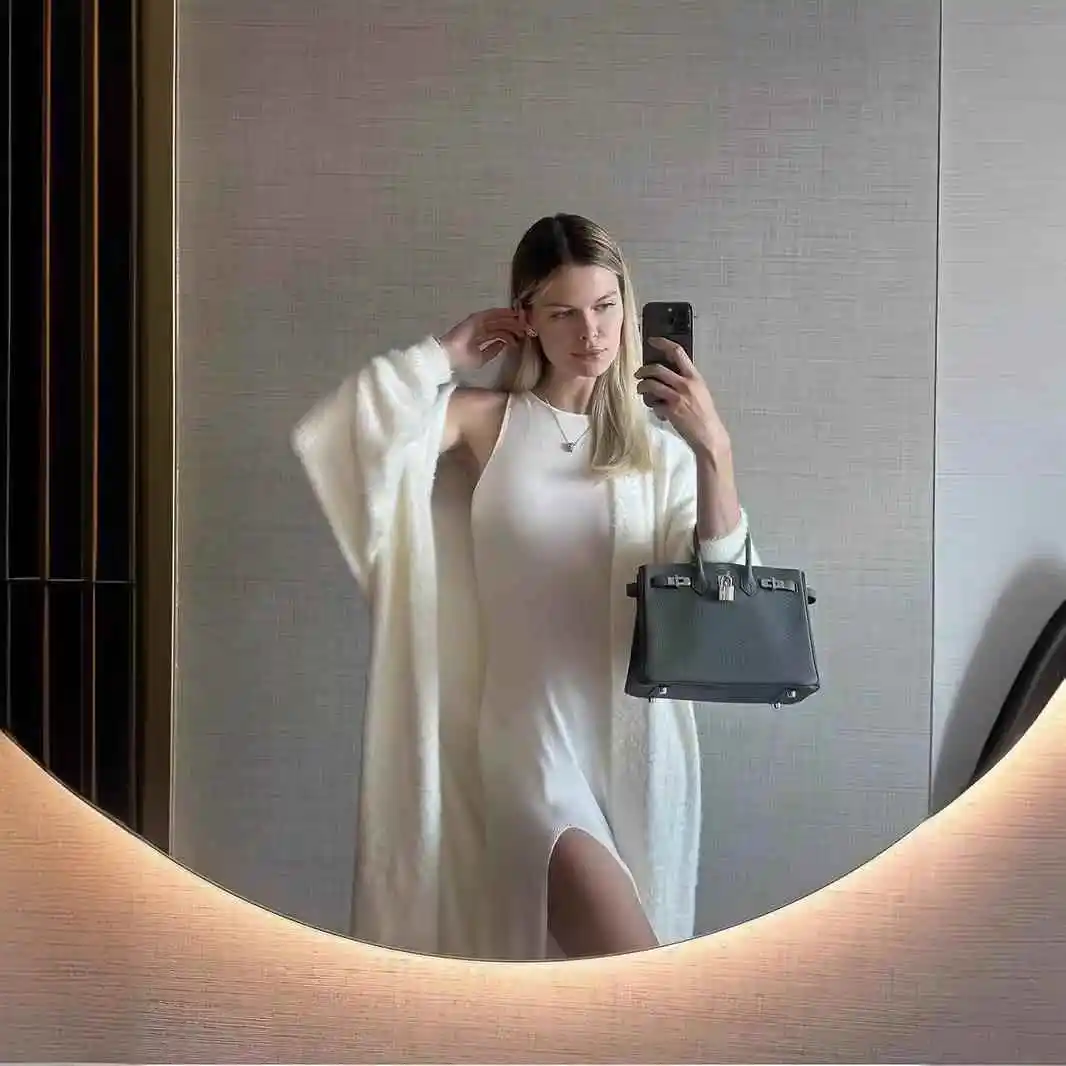 

Autumn Winter Women's Loose Long Version Faux Fur Sweater Set Elegant Style Long Sleeve Color Fashion Set for Ladies