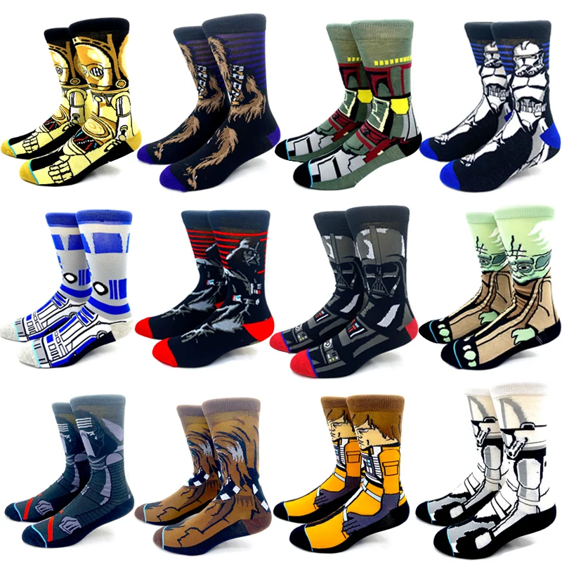 

200 Pair VIP Autumn Winter Star Wars Movie Men socks Master Yoda R2-D2 Cosplay Socks Wookiee Jedi Knight Novelty Women's Socks