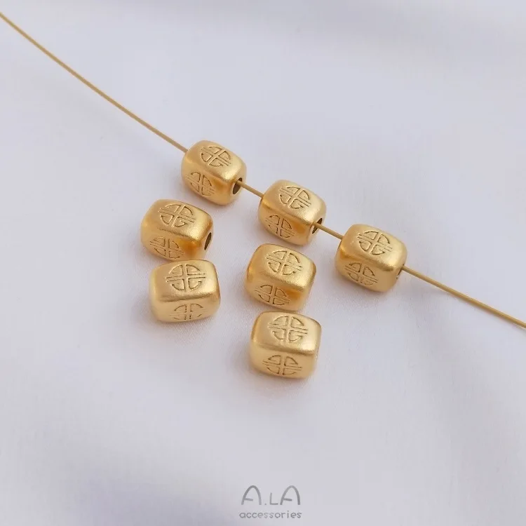 Strong Color Retention Vietnam Sand Gold Fu Character Long Square Road Pass Beads Handmade Loose Beads DIY Bracelet Jewelry Bead